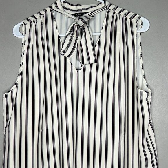 Chadwicks Blouse Striped Sleeveless Tie Neck Large - Picture 2 of 10